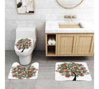 QRFASFZO Set Tappeti Bagno 3 Pezzi in Microfibra, Tappeti Assorbente Antiscivolo,Arte del sorbo, un albero stilizzato con foglie verdi dense e grappoli di bacche rosso vivo,Tappetini Doccia