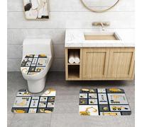 QRFASFZO Set Tappeti Bagno 3 Pezzi in Microfibra, Tappeti Assorbente Antiscivolo,Arte dell'architettura urbana, vari veicoli e strumenti di costruzione gialli esposti in pannel,Tappetini Doccia