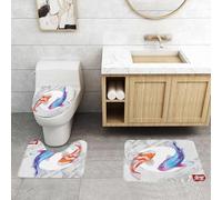 QRFASFZO Set Tappeti Bagno 3 Pezzi in Microfibra, Tappeti Assorbente Antiscivolo,Arte di pesci koi, una coppia di koi colorati in una posa aggraziata su uno sfondo delicatament,Tappetini Doccia