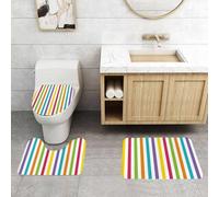 QRFASFZO Set Tappeti Bagno 3 Pezzi in Microfibra, Tappeti Assorbente Antiscivolo,Arte minimalista arcobaleno con varie linee luminose,Tappetini Doccia