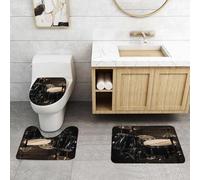 QRFASFZO Set Tappeti Bagno 3 Pezzi in Microfibra, Tappeti Assorbente Antiscivolo,Arte musicale, una batteria di roccia nera lucida, in un ambiente buio,Tappetini Doccia