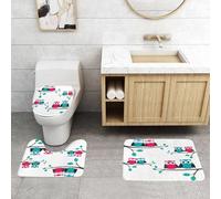 QRFASFZO Set Tappeti Bagno 3 Pezzi in Microfibra, Tappeti Assorbente Antiscivolo,Asilo, coppia di gufi seduti sui rami primaverili,Tappetini Doccia
