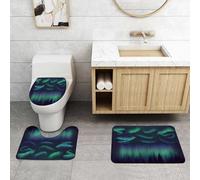 QRFASFZO Set Tappeti Bagno 3 Pezzi in Microfibra, Tappeti Assorbente Antiscivolo,Aurora boreale nel cielo notturno Effetto luci polari realistiche e colorate.,Tappetini Doccia