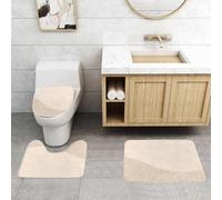 QRFASFZO Set Tappeti Bagno 3 Pezzi in Microfibra, Tappeti Assorbente Antiscivolo,Avorio, Shabby Chic, Motivo Floreale Ornamentale con Foglie Curve e Fiori, Classico Motivo Flor,Tappetini Doccia