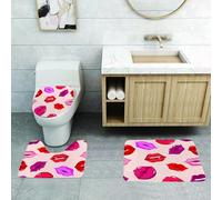 QRFASFZO Set Tappeti Bagno 3 Pezzi in Microfibra, Tappeti Assorbente Antiscivolo,Bacio, colori vibranti, labbra sexy, glamour, moda, cosmetici, trucco, tema, ragazze, motivo, d,Tappetini Doccia