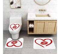 QRFASFZO Set Tappeti Bagno 3 Pezzi in Microfibra, Tappeti Assorbente Antiscivolo,Bacio, cuore disegnato con il rossetto e impronta di labbra di donna R,Tappetini Doccia