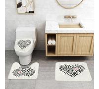 QRFASFZO Set Tappeti Bagno 3 Pezzi in Microfibra, Tappeti Assorbente Antiscivolo,Bacio, motivo a pelle di leopardo selvatico a forma di cuore e un Ki,Tappetini Doccia