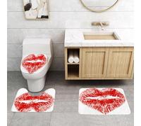 QRFASFZO Set Tappeti Bagno 3 Pezzi in Microfibra, Tappeti Assorbente Antiscivolo, Bacio, segno di rossetto rosso a forma di cuore, espressione di passione,Tappetini Doccia