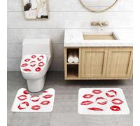 QRFASFZO Set Tappeti Bagno 3 Pezzi in Microfibra, Tappeti Assorbente Antiscivolo,Bacio, vari segni di bacio diversi in rossetto rosso da donna seducente, traccia di un look gru,Tappetini Doccia
