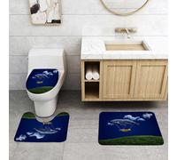 QRFASFZO Set Tappeti Bagno 3 Pezzi in Microfibra, Tappeti Assorbente Antiscivolo,Balena, arte surreale, mongolfiera nel cielo nuvoloso,Tappetini Doccia