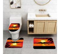 QRFASFZO Set Tappeti Bagno 3 Pezzi in Microfibra, Tappeti Assorbente Antiscivolo,Balena, due delfini nell'oceano al tramonto con foglie di palma, vista roma,Tappetini Doccia
