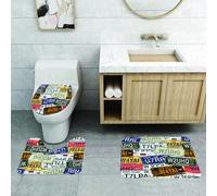 QRFASFZO Set Tappeti Bagno 3 Pezzi in Microfibra, Tappeti Assorbente Antiscivolo, Bancarella vintage, targhe originali in stile retrò personalizzate e creative,Tappetini Doccia