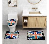 QRFASFZO Set Tappeti Bagno 3 Pezzi in Microfibra, Tappeti Assorbente Antiscivolo,Bandiera Union Jack traballante e grunge invecchiata della Gran Bretagna, paese nnico,Tappetini Doccia