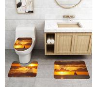QRFASFZO Set Tappeti Bagno 3 Pezzi in Microfibra, Tappeti Assorbente Antiscivolo,Barca a vela, navigazione al tramonto sull'oceano, gita in spiaggia tropicale, tramonto sul mar,Tappetini Doccia