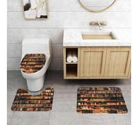 QRFASFZO Set Tappeti Bagno 3 Pezzi in Microfibra, Tappeti Assorbente Antiscivolo,Biblioteca, pareti con scaffali in legno con vari libri, che evocano un senso di comfort,Tappetini Doccia