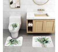 QRFASFZO Set Tappeti Bagno 3 Pezzi in Microfibra, Tappeti Assorbente Antiscivolo,Bouquet verde dipinto ad acquerello, un barattolo pieno di lussureggiante eucalipto e delicata,Tappetini Doccia