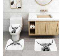 QRFASFZO Set Tappeti Bagno 3 Pezzi in Microfibra, Tappeti Assorbente Antiscivolo,Bovini di razza Scottish Highland su sfondo bianco.,Tappetini Doccia