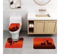 QRFASFZO Set Tappeti Bagno 3 Pezzi in Microfibra, Tappeti Assorbente Antiscivolo,Caccia, illustrazione della silhouette di un cervo e di una cerva su un prato, animali, stagion,Tappetini Doccia