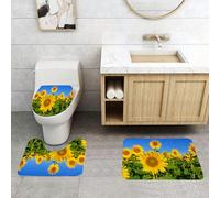 QRFASFZO Set Tappeti Bagno 3 Pezzi in Microfibra, Tappeti Assorbente Antiscivolo,Campo di girasoli, girasoli appoggiati al cielo azzurro, promozione del tema dei fiori e visual,Tappetini Doccia