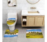 QRFASFZO Set Tappeti Bagno 3 Pezzi in Microfibra, Tappeti Assorbente Antiscivolo,Campo verde toscano, paesaggio tranquillo, retro in pietra, casa colonica toscana, vigneto,Tappetini Doccia