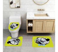 QRFASFZO Set Tappeti Bagno 3 Pezzi in Microfibra, Tappeti Assorbente Antiscivolo,Carlino, cane carino con papillon e occhiali da nerd su sfondo verde, verde mela, azzurro lavan,Tappetini Doccia