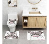 QRFASFZO Set Tappeti Bagno 3 Pezzi in Microfibra, Tappeti Assorbente Antiscivolo,Carlino, cane carino con papillon rosa, occhiali oversize disegnati a mano, addomesticato, marr,Tappetini Doccia