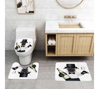 QRFASFZO Set Tappeti Bagno 3 Pezzi in Microfibra, Tappeti Assorbente Antiscivolo,Carlino, cane da festa con bottiglia di champagne mentre brindano a momenti felici. Fotografie,Tappetini Doccia