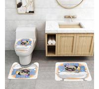 QRFASFZO Set Tappeti Bagno 3 Pezzi in Microfibra, Tappeti Assorbente Antiscivolo,Carlino, caricatura di un cane che fa il bagno con le bolle, fiore colorato, animale divertente,Tappetini Doccia