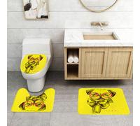 QRFASFZO Set Tappeti Bagno 3 Pezzi in Microfibra, Tappeti Assorbente Antiscivolo,Carlino con occhiali rosa e papillon,Tappetini Doccia
