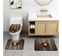 QRFASFZO Set Tappeti Bagno 3 Pezzi in Microfibra, Tappeti Assorbente Antiscivolo,Casa rustica, cottage, cabina, parete con corna, rifugio di caccia, campagna, tro,Tappetini Doccia