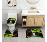 QRFASFZO Set Tappeti Bagno 3 Pezzi in Microfibra, Tappeti Assorbente Antiscivolo,Cascata, cascata che scorre verso il lago nel profondo della foresta, foto di un caldo paradiso,Tappetini Doccia