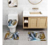 QRFASFZO Set Tappeti Bagno 3 Pezzi in Microfibra, Tappeti Assorbente Antiscivolo,Cascata, cascata di Bruarfoss nel paesaggio fluviale islandese,Tappetini Doccia