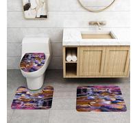 QRFASFZO Set Tappeti Bagno 3 Pezzi in Microfibra, Tappeti Assorbente Antiscivolo,Cascata, dipinto di fiume fatato tra rocce colorate Myst Artistic Universe,Tappetini Doccia
