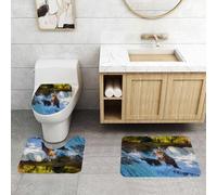 QRFASFZO Set Tappeti Bagno 3 Pezzi in Microfibra, Tappeti Assorbente Antiscivolo,Cascata, foto del grande orso da una roccia in Alaska Waterfall Wildl,Tappetini Doccia