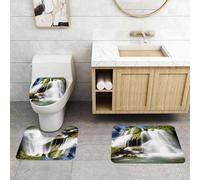 QRFASFZO Set Tappeti Bagno 3 Pezzi in Microfibra, Tappeti Assorbente Antiscivolo,Cascata, maestosa cascata che scorre sulle rocce della scogliera in una città rurale, immagine,Tappetini Doccia