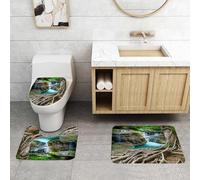 QRFASFZO Set Tappeti Bagno 3 Pezzi in Microfibra, Tappeti Assorbente Antiscivolo,Cascata, radici di alberi invecchiati e paesaggio di cascate nel,Tappetini Doccia