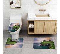 QRFASFZO Set Tappeti Bagno 3 Pezzi in Microfibra, Tappeti Assorbente Antiscivolo,Cascata, vista aerea delle maestose scogliere nel villaggio settentrionale e iconico,Tappetini Doccia