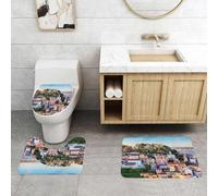 QRFASFZO Set Tappeti Bagno 3 Pezzi in Microfibra, Tappeti Assorbente Antiscivolo,Castello di Sao Jorge a Lisbona, Portogallo,Tappetini Doccia