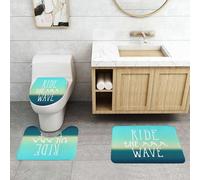 QRFASFZO Set Tappeti Bagno 3 Pezzi in Microfibra, Tappeti Assorbente Antiscivolo,Cavalca l'onda, cavalca l'onda con citazione sullo sfondo grafico dell'orizzonte oceanico, verd,Tappetini Doccia
