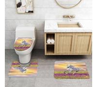 QRFASFZO Set Tappeti Bagno 3 Pezzi in Microfibra, Tappeti Assorbente Antiscivolo,Cavallo bianco corre al galoppo tra i fiori contro il cielo al tramonto,Tappetini Doccia