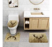 QRFASFZO Set Tappeti Bagno 3 Pezzi in Microfibra, Tappeti Assorbente Antiscivolo,Cervo dalla coda bianca che si nasconde nel deserto, cervo nella caccia rurale tema di ca,Tappetini Doccia