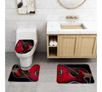QRFASFZO Set Tappeti Bagno 3 Pezzi in Microfibra, Tappeti Assorbente Antiscivolo,Chitarra rossa e nera, musicista spagnolo, Portogallo, fatta a mano, con tema d'amore,Tappetini Doccia