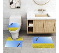 QRFASFZO Set Tappeti Bagno 3 Pezzi in Microfibra, Tappeti Assorbente Antiscivolo,Cicogna gialla e blu che vola da sola con un cielo limpido sopra la primavera,Tappetini Doccia