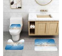 QRFASFZO Set Tappeti Bagno 3 Pezzi in Microfibra, Tappeti Assorbente Antiscivolo,Cielo, sole che splende all'orizzonte, luce dorata che filtra attraverso le nuvole,Tappetini Doccia