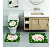 QRFASFZO Set Tappeti Bagno 3 Pezzi in Microfibra, Tappeti Assorbente Antiscivolo,Citazione, baciami, sono irlandese, testo con labbra e trifoglio, giorno di San Patrizio, verde,Tappetini Doccia