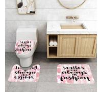 QRFASFZO Set Tappeti Bagno 3 Pezzi in Microfibra, Tappeti Assorbente Antiscivolo,Citazione: I sorrisi sono sempre di moda Citazione in stile scritto a mano su acquerello St,Tappetini Doccia