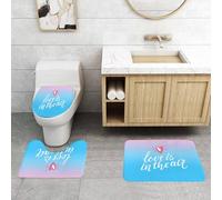 QRFASFZO Set Tappeti Bagno 3 Pezzi in Microfibra, Tappeti Assorbente Antiscivolo,Citazione, L'amore è nell'aria, frase per coppie romantiche su sfondo rosa e blu, azzurro cie,Tappetini Doccia