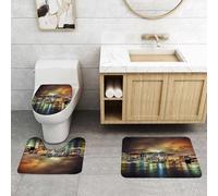 QRFASFZO Set Tappeti Bagno 3 Pezzi in Microfibra, Tappeti Assorbente Antiscivolo,Città, iconico skyline di Manhattan al tramonto, edifici imponenti e cielo spettacolare,Tappetini Doccia