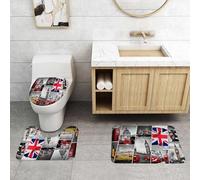 QRFASFZO Set Tappeti Bagno 3 Pezzi in Microfibra, Tappeti Assorbente Antiscivolo,Città, raccolta di monumenti di Londra, edifici storici e striscioni iconici, che simboleggiano,Tappetini Doccia