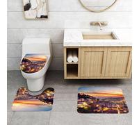 QRFASFZO Set Tappeti Bagno 3 Pezzi in Microfibra, Tappeti Assorbente Antiscivolo,Città Vecchia di Gerusalemme Centro storico Vista al crepuscolo di Israele,Tappetini Doccia